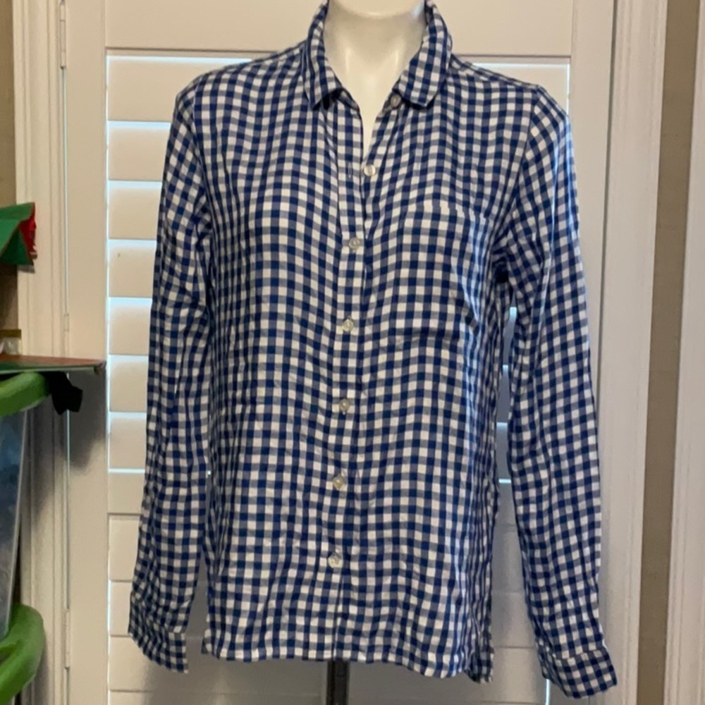 SO Blue and White Checkered Women's Button Down Shirt